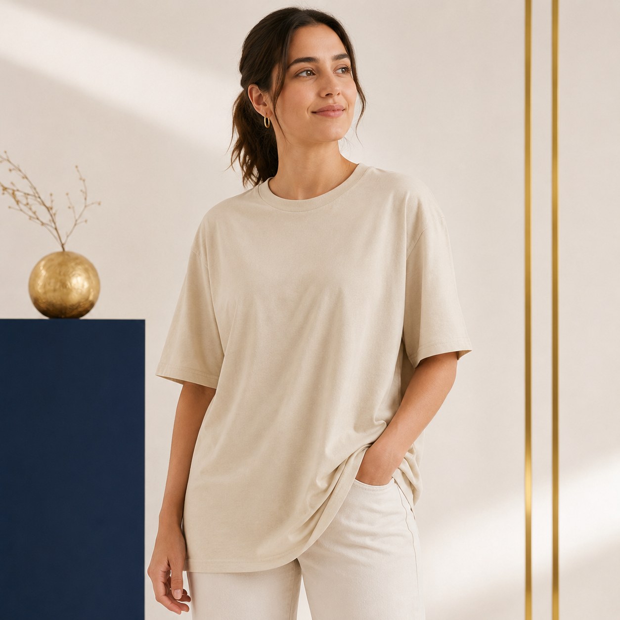 Camiseta oversized bege